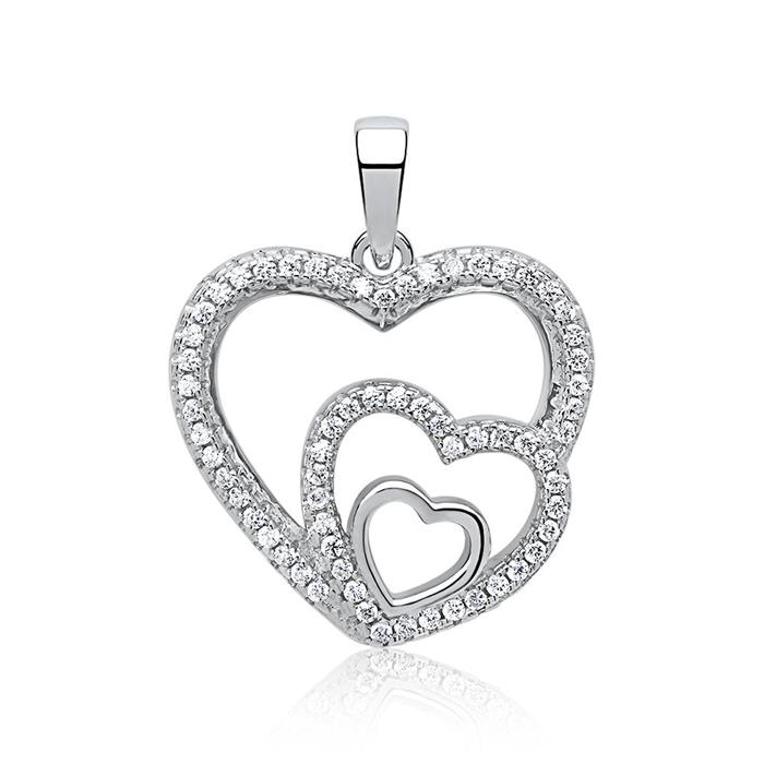 Necklace with heart pendant silver zirconia