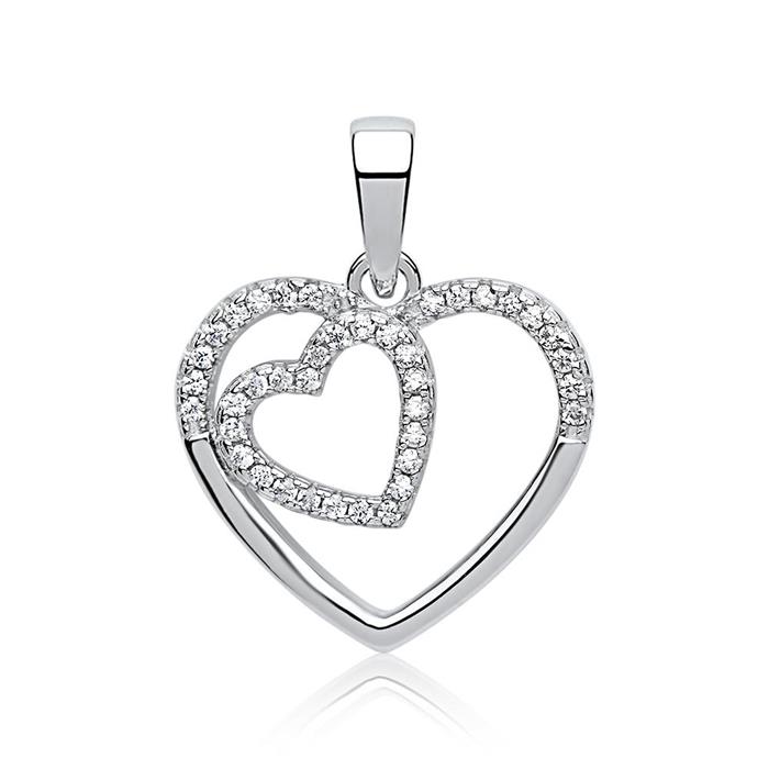 Necklace sterling silver rhodium-plated zirconia hearts