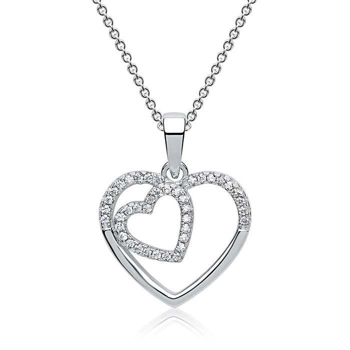 Silver pendant two hearts rhodium-plated zirconia