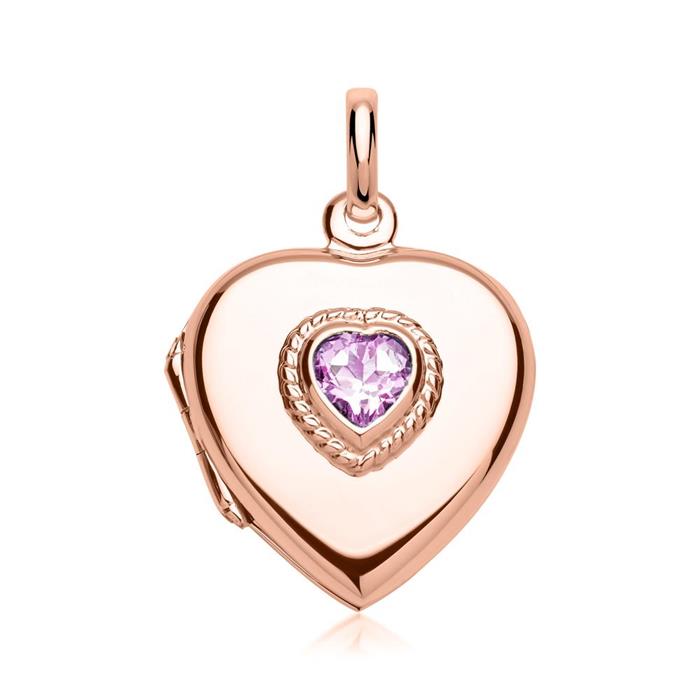 Necklace with heart locket pink stone trimming