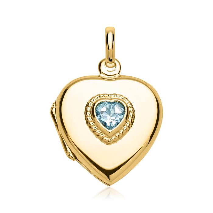 Heart locket blue stone gold plated engravable