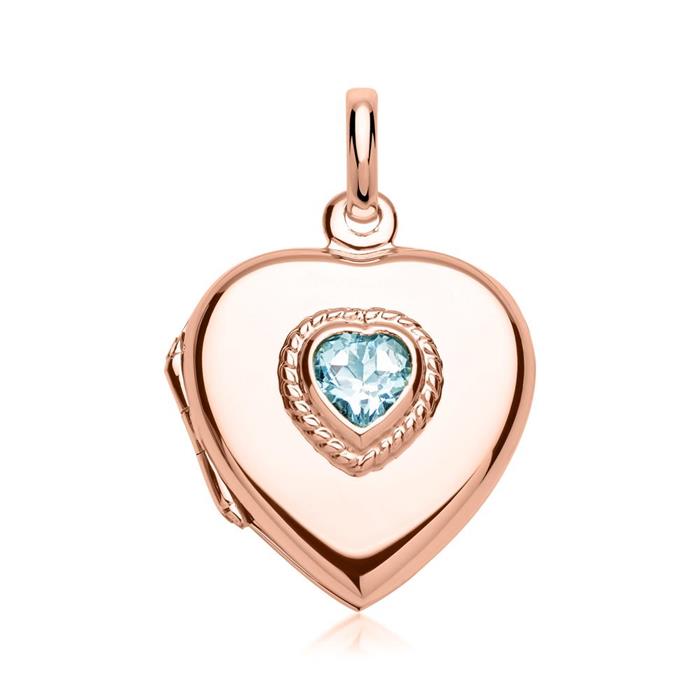 Necklace with heart locket with blue stone rose