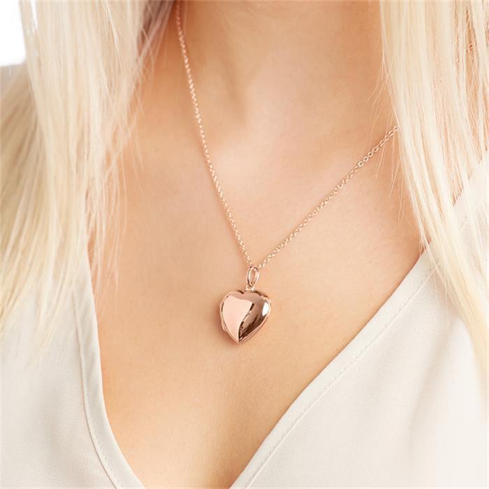 Necklace with polished heart locket rose