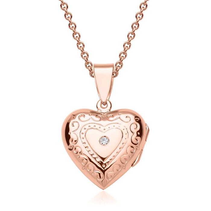 Rose gold plated heart locket decorated