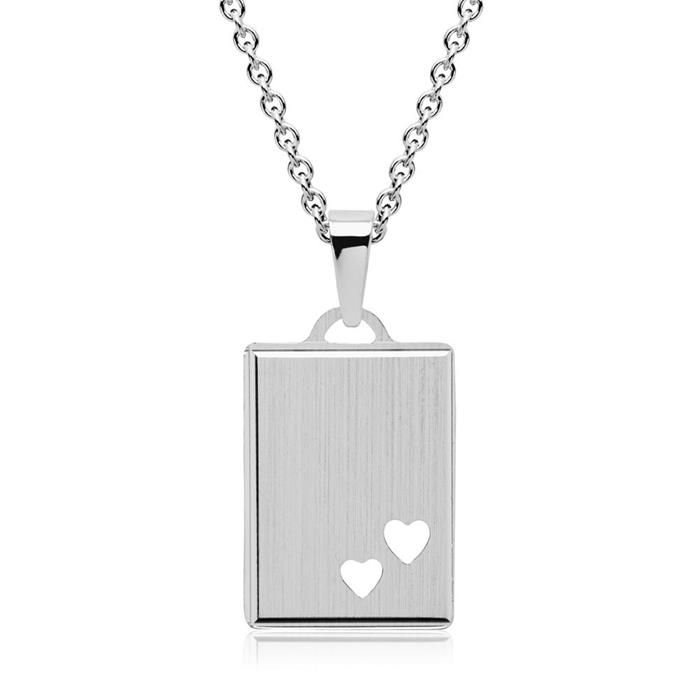 Pendant, engravable, sterling silver with two hearts