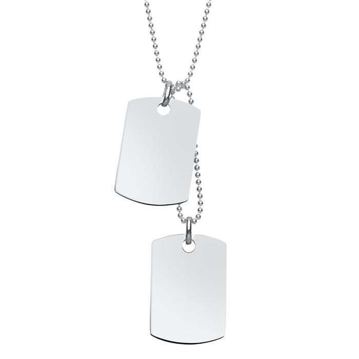 Dog-tag engravable with chain sterling silver