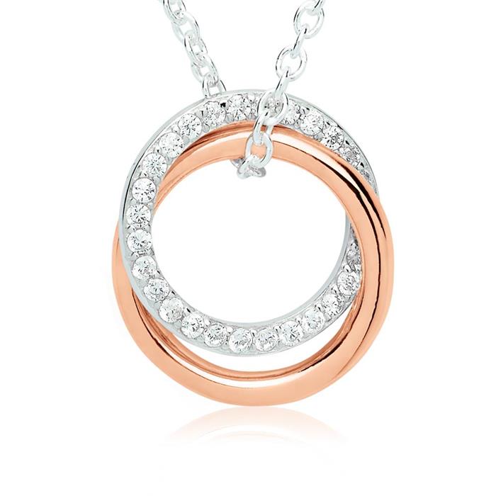 Sterling silver necklace with pendant rose bicolor and zirconia