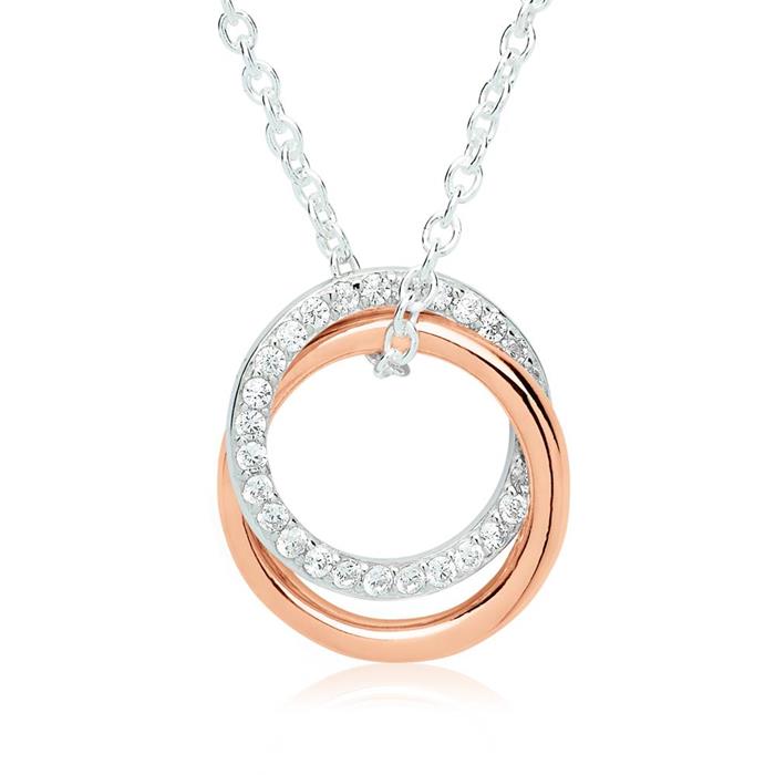 Sterling silver necklace with pendant rose bicolor and zirconia