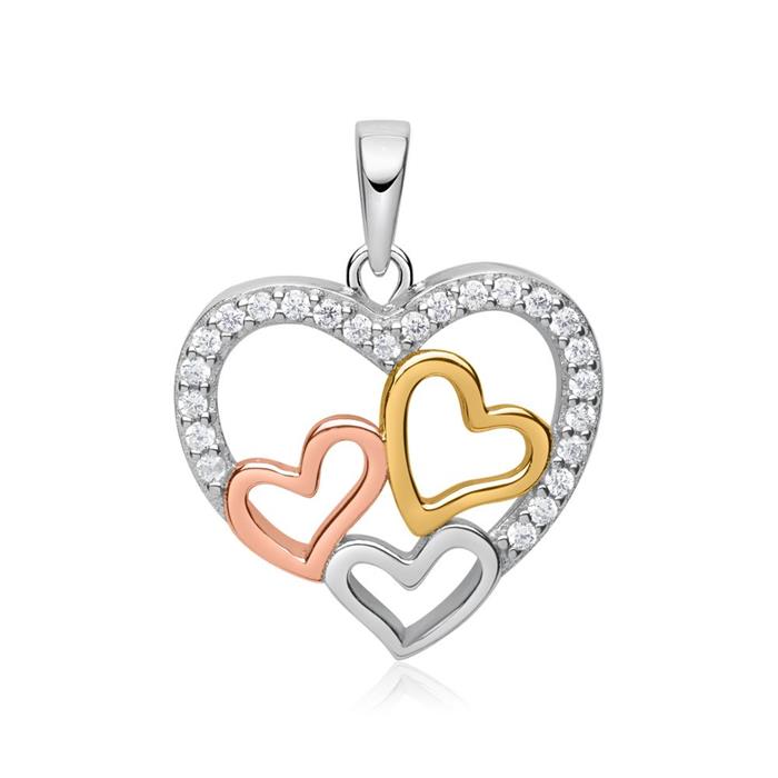 Sterling sterling silver pendant hearts tricolor zirconia
