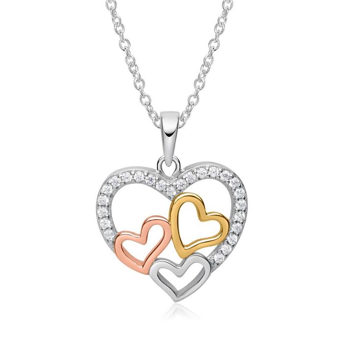 Colgante plata 925 corazones circonita tricolor