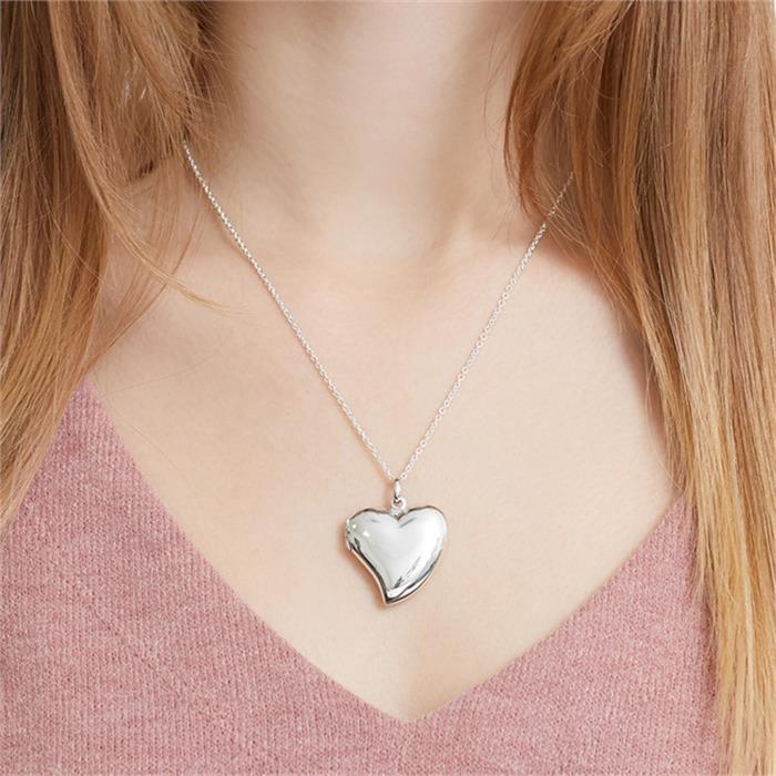 Locket heart engravable and chain sterling silver