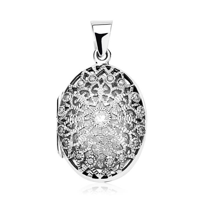 Sterling silver engraving locket with zirconia