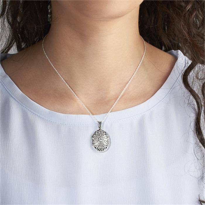 Sterling silver engraving locket with zirconia