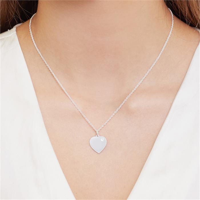 Heart pendant engravable sterling silver diamond