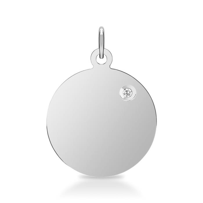 Pendant engravable sterling silver diamond