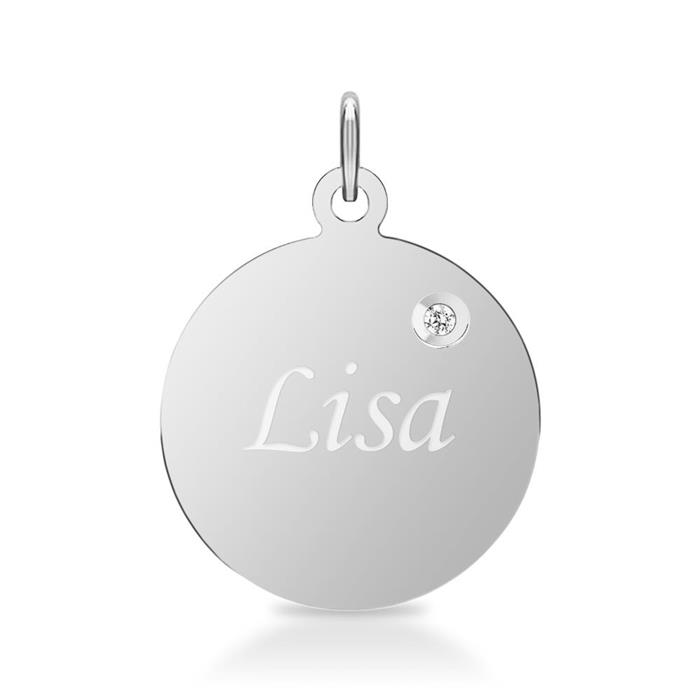 Pendant engravable sterling silver diamond