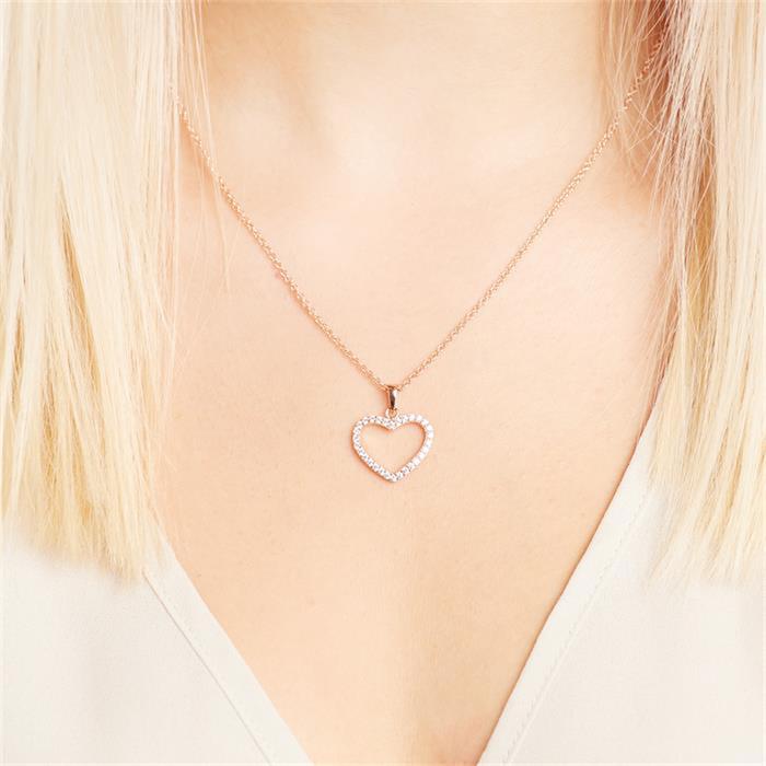 Necklace in heart design sterling silver pink