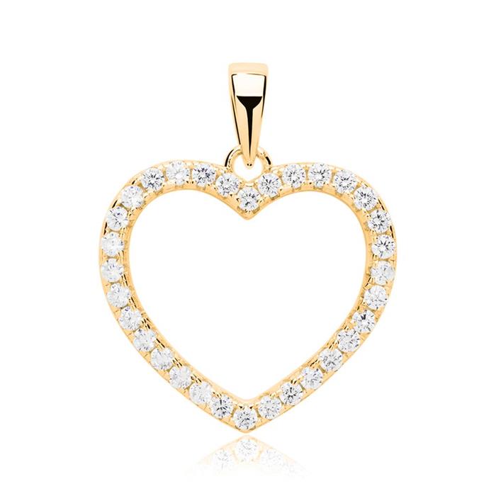 Sterling goldplated silver pendant heart zirconia