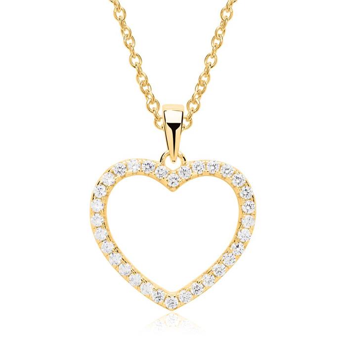 Sterling goldplated silver pendant heart zirconia