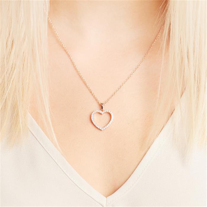 Necklace heart sterling silver pink