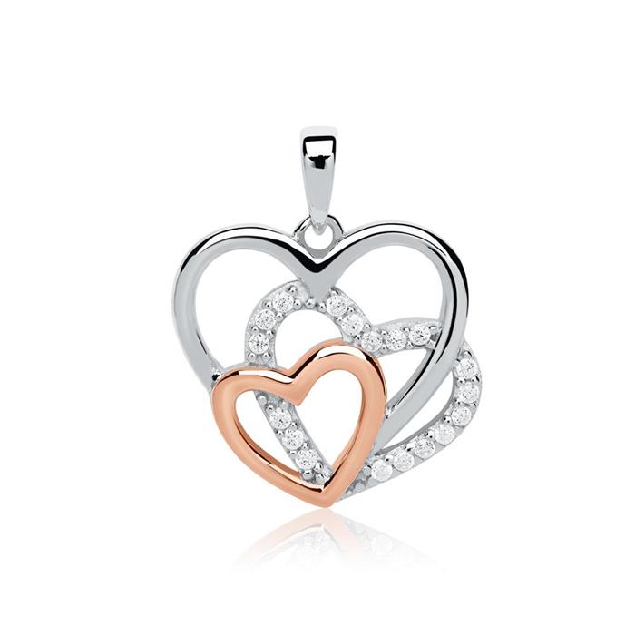 Hart ketting 925 sterling zilver roségoud Zirkonia