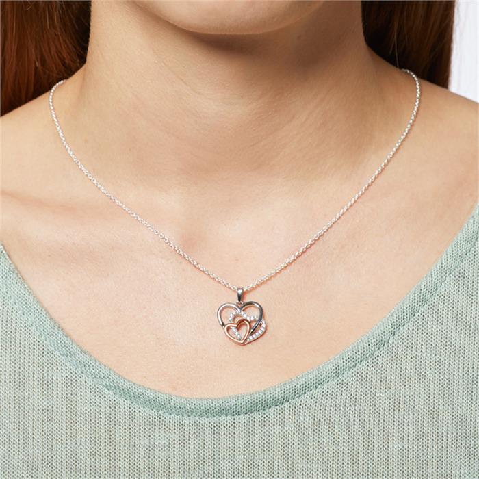 Heart chain sterling sterling silver rose gold zirconia