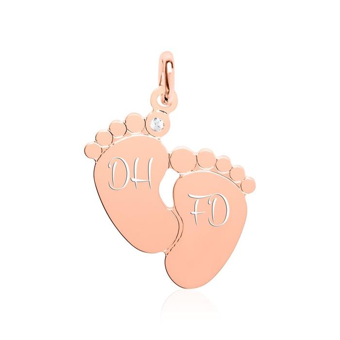 Engravable chain baby feet sterling silver rose gold plated