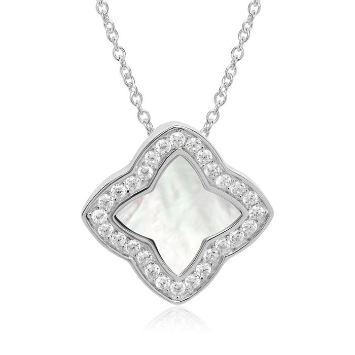 Sterling sterling silver necklace with floral pendant zirconia