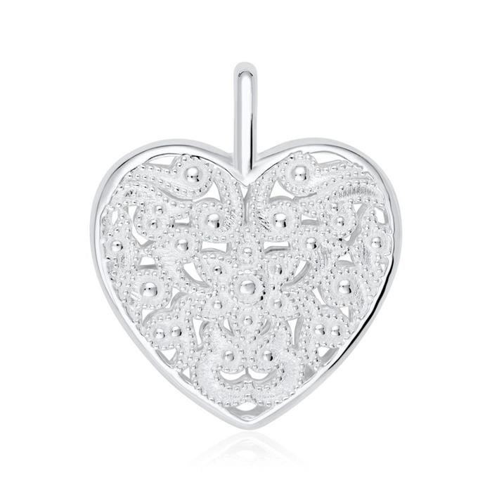 Cadena medallón corazón floral de plata 925