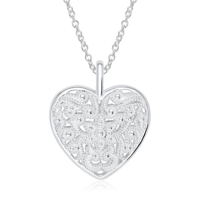 Cadena medallón corazón floral de plata 925