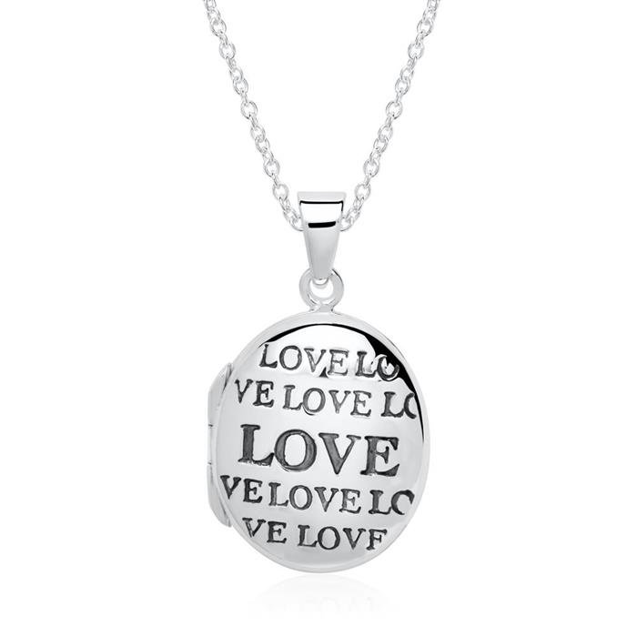 Ketting en medaillon love in sterling zilver graveerbaar