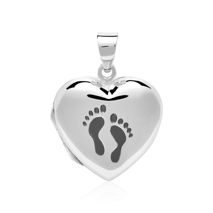 Heart locket footprints in 925 silver