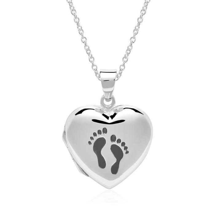 Heart locket footprints in 925 silver