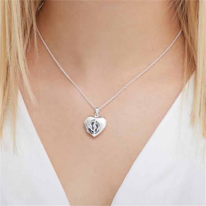 Ketting en harten medaillon voetsporen in 925 sterling zilver