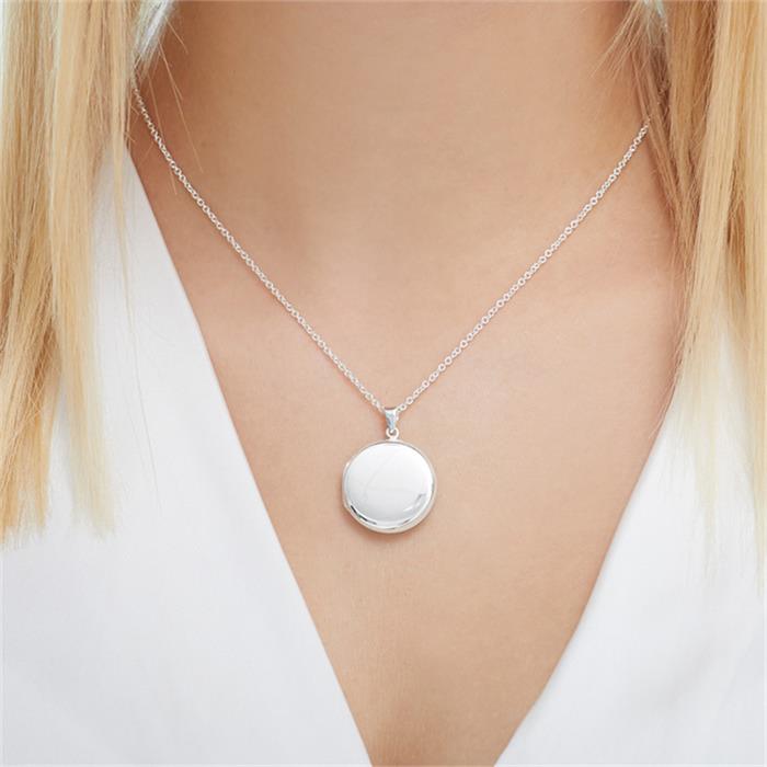 925 Silver Necklace With Engravable Locket Round