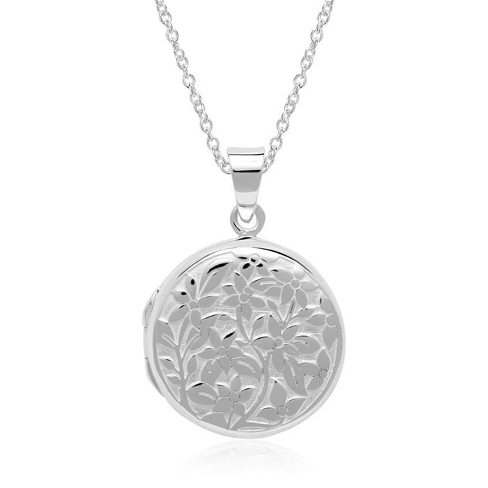 Sterling zilveren graveerbaar bloemen medaillon
