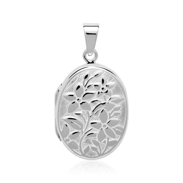 Engravable locket flowers of sterling silver