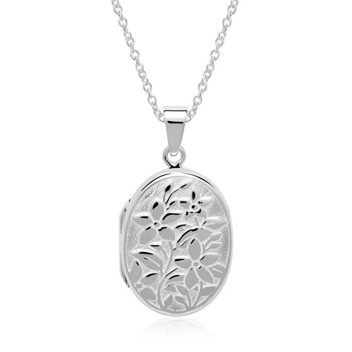 Necklace locket flowers sterling silver engravable