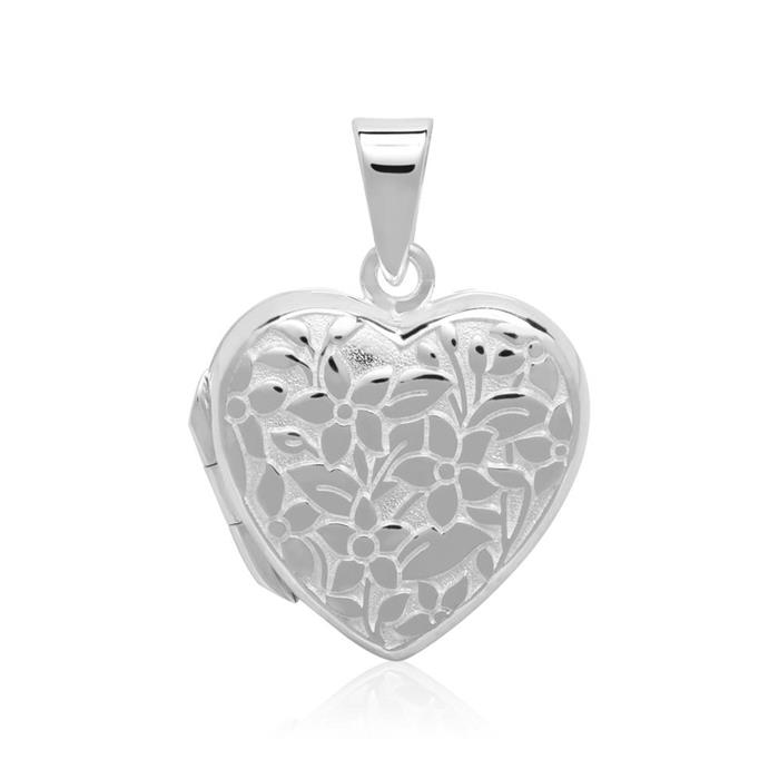 Sterlingsilber Kette Herzmedaillon Blumen gravierbar