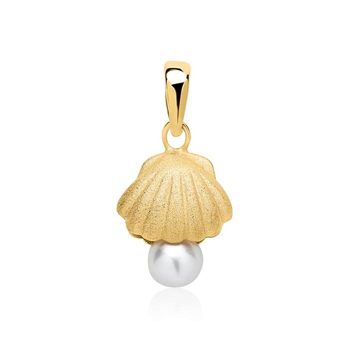 Pendant shell with pearl in sterling silver gold-plated
