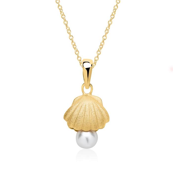 Pendant shell with pearl in sterling silver gold-plated