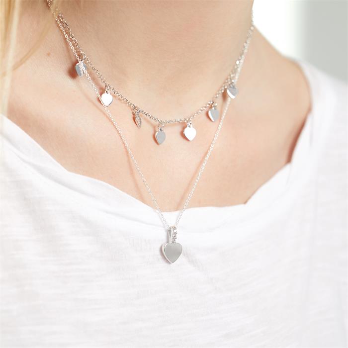 Layers ketting harten in sterling zilver