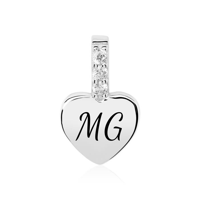 Ketting hart in 925 sterling zilver met Zirkonia's graveerbaar