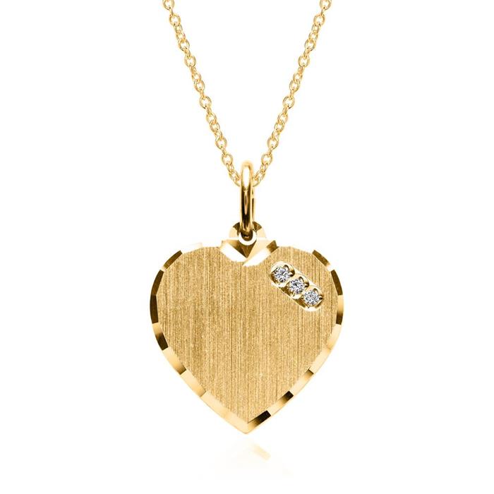 Engraving Pendant Heart 925 Silver, Gold Plated Zirconia