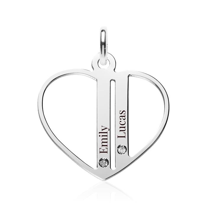Pendant heart of 925 silver with zirconia, engravable