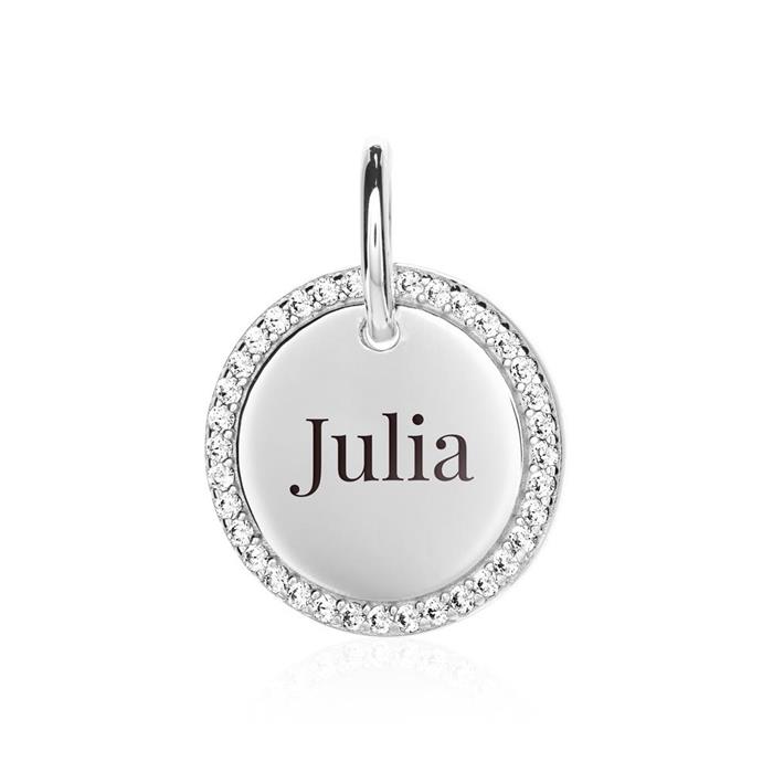 Engraving pendant for ladies in 925 silver with zirconia