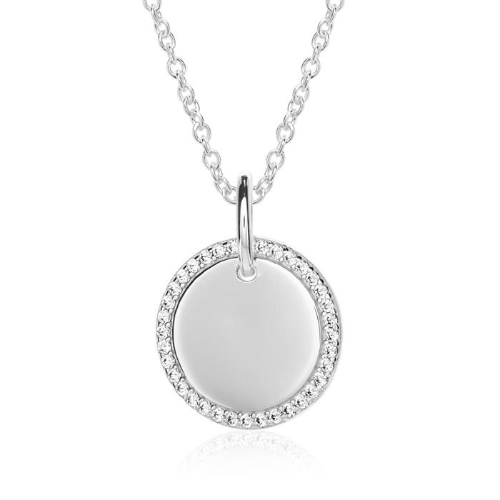 Engraving pendant for ladies in 925 silver with zirconia