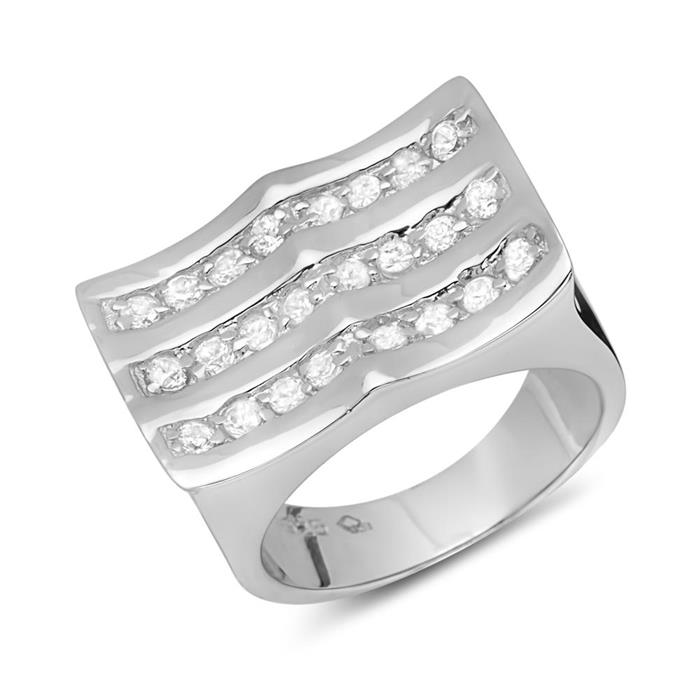 Extravagant silver ring rhodium-plated zirconia