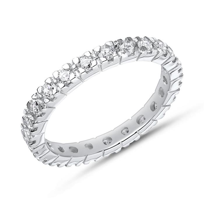 Contemporary silver ring with rhodium-plated zirconia