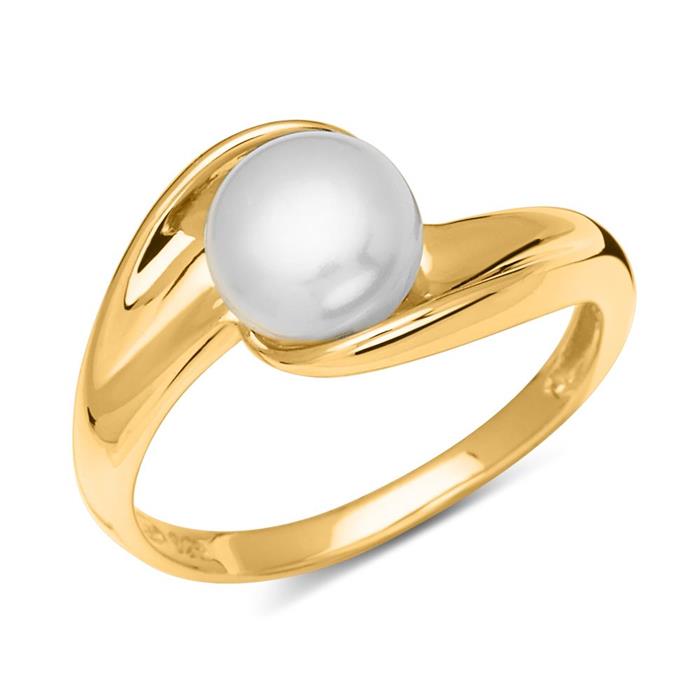 Anillo de plata 925 bañado en oro con perla blanca